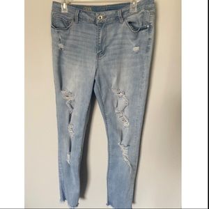 True Craft Light Wash Distressed Denim Cutoff Skinny Jeans